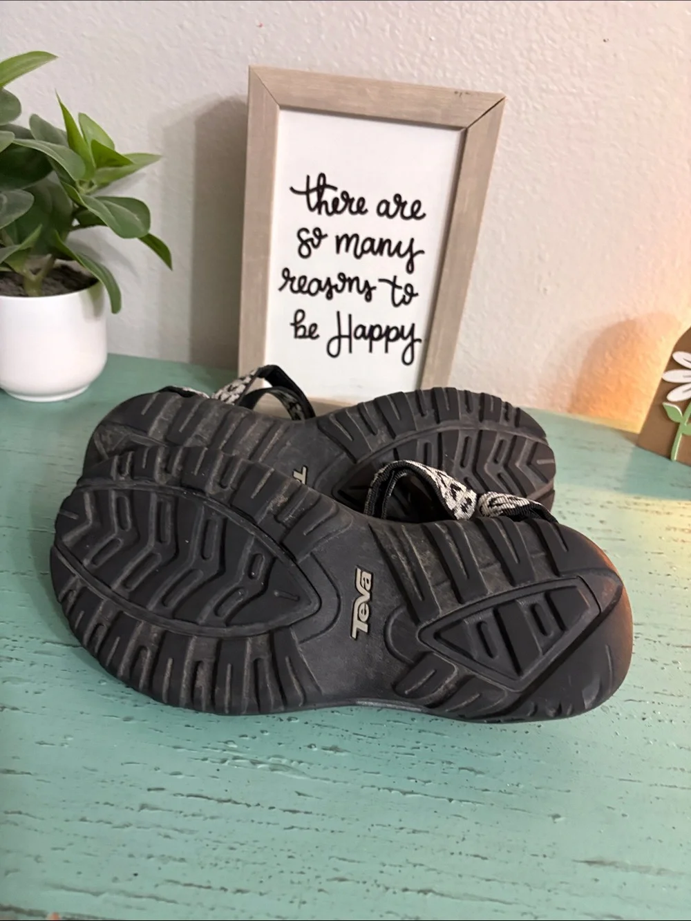 Teva Black Sandals with Black & White Patterned Webbing